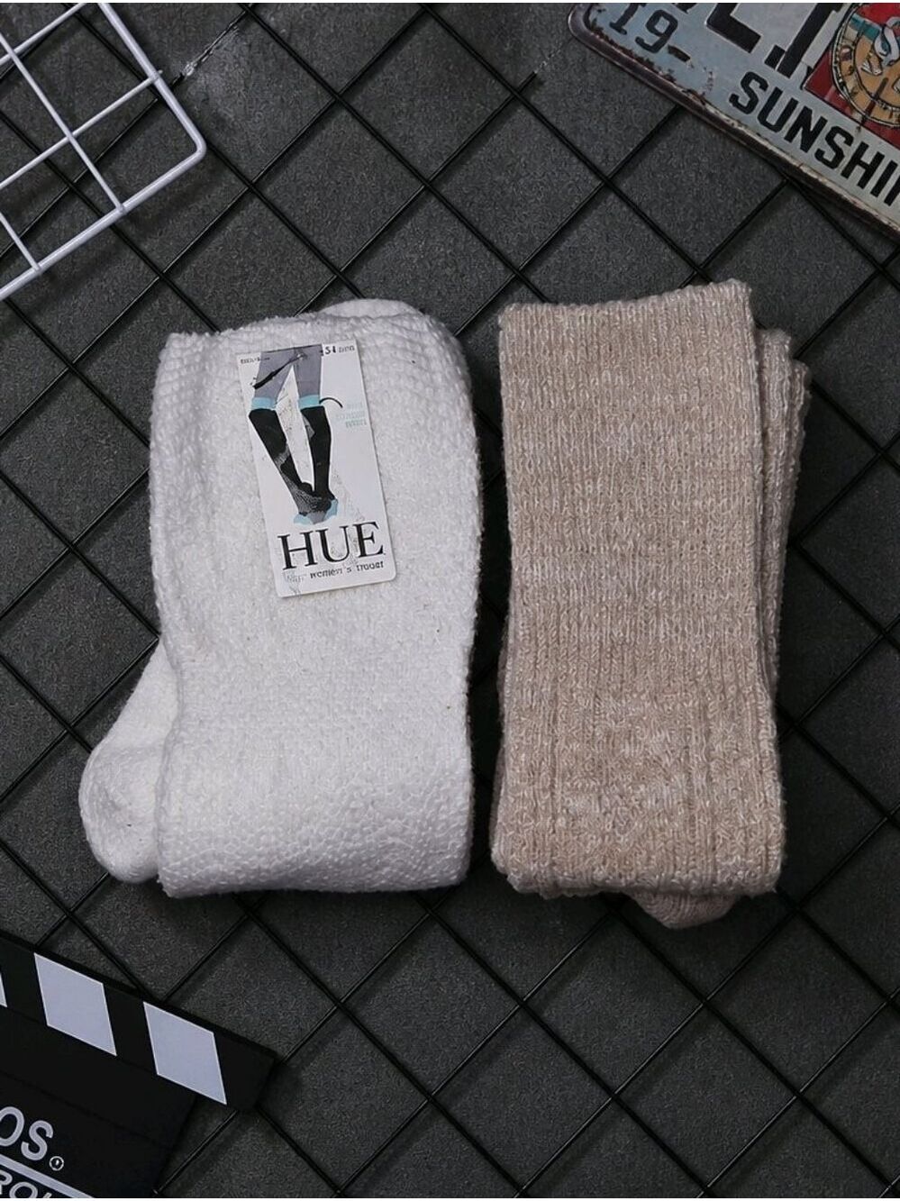 HUE Women's Over-the-Knee Socks in White and Tan #SOK5